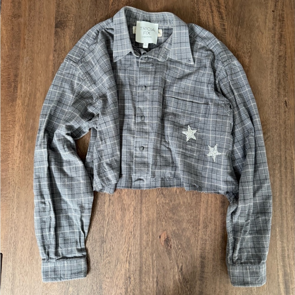 Tricia Fix Vintage Upcycled Fringed Crop Western Flannel